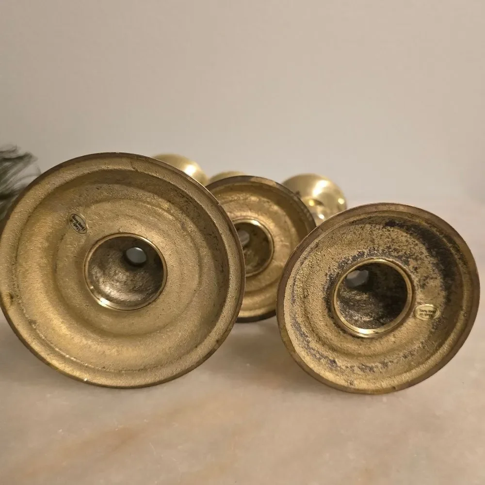 Ethan Allen Vintage MCM Brass & Lucite Candlestick Holders Set of 3